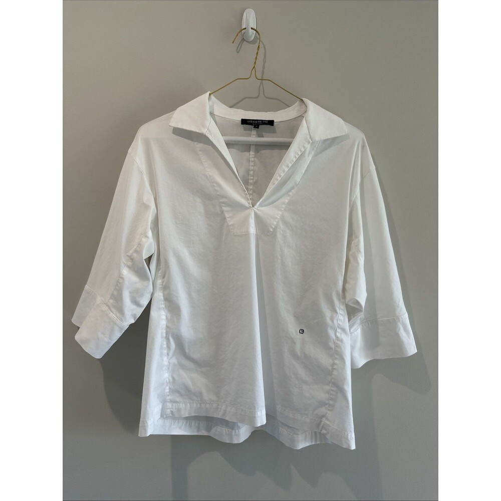 Lafayette 148 White Minimalist Old Money Blouse Small Clean Girl Capsule Luxury